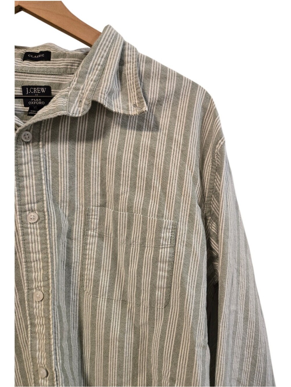 J Crew Flex Oxford Sage Green Ivory Striped Button Down Preppy Ivy League XL - Picture 3 of 6